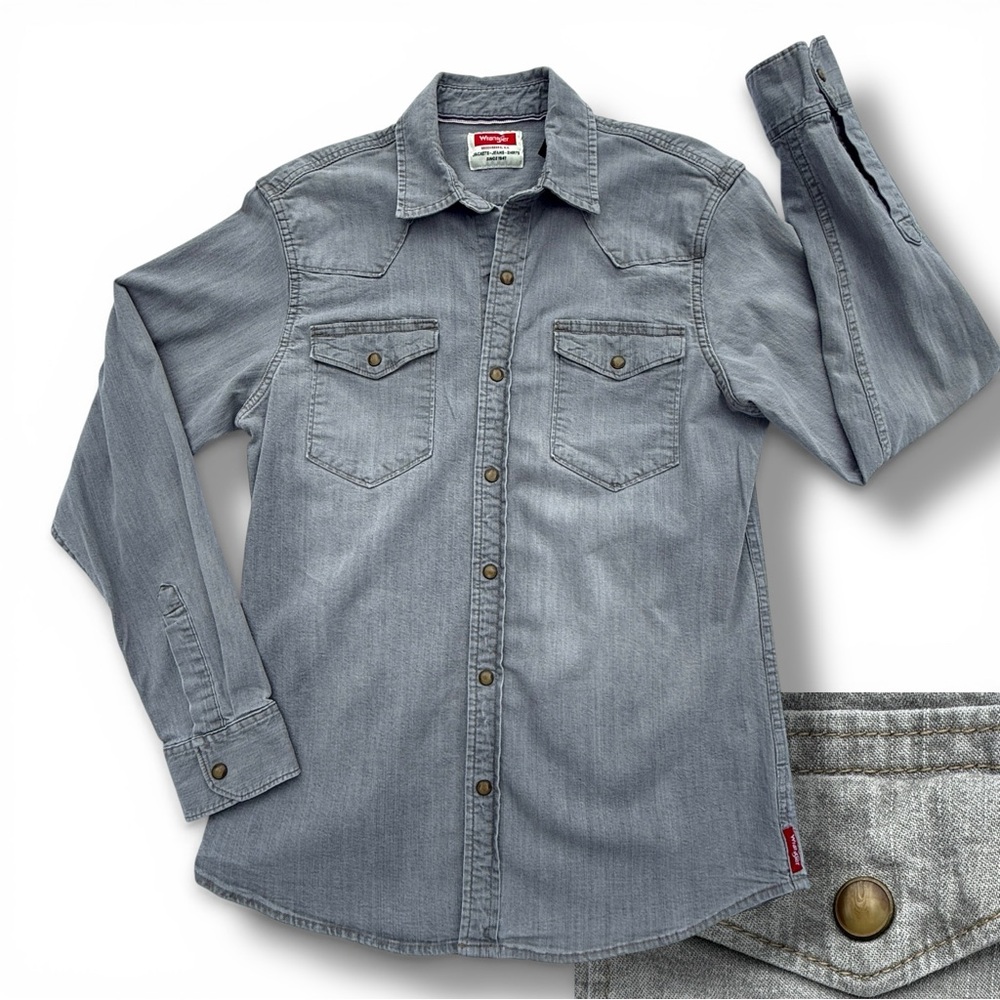 Wrangler Grey Denim Snap-Front Shirt Jacket Men's Small Urban Cowboy Rugged